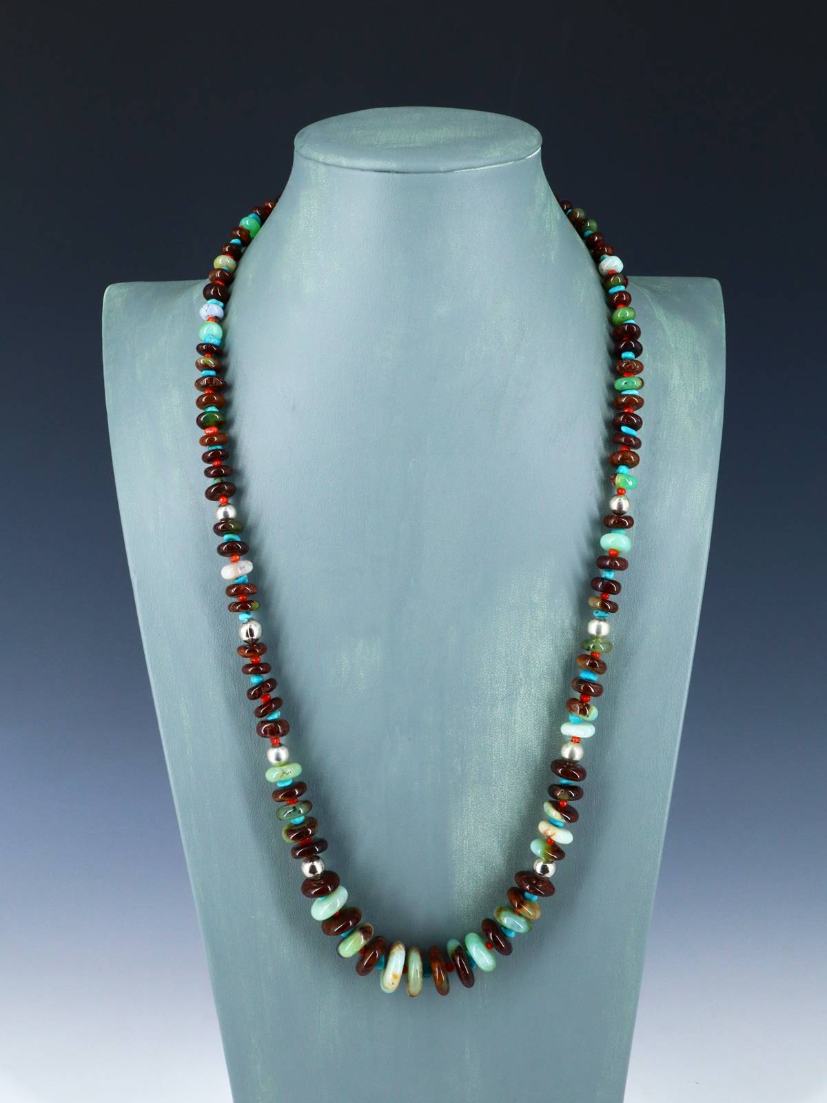 27" Navajo Single Strand Chrysoprase and Turquoise Necklace