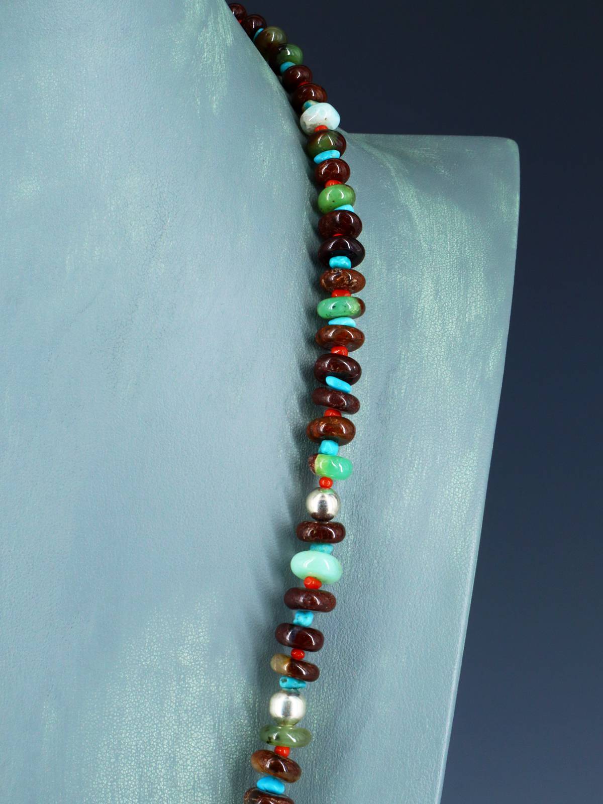 27" Navajo Single Strand Chrysoprase and Turquoise Necklace