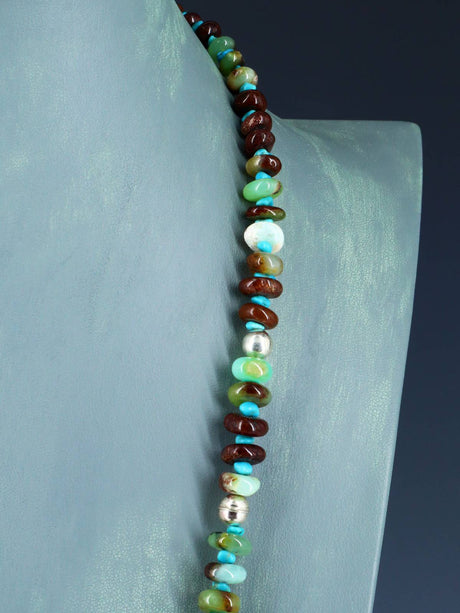 27" Navajo Single Strand Chrysoprase and Turquoise Necklace