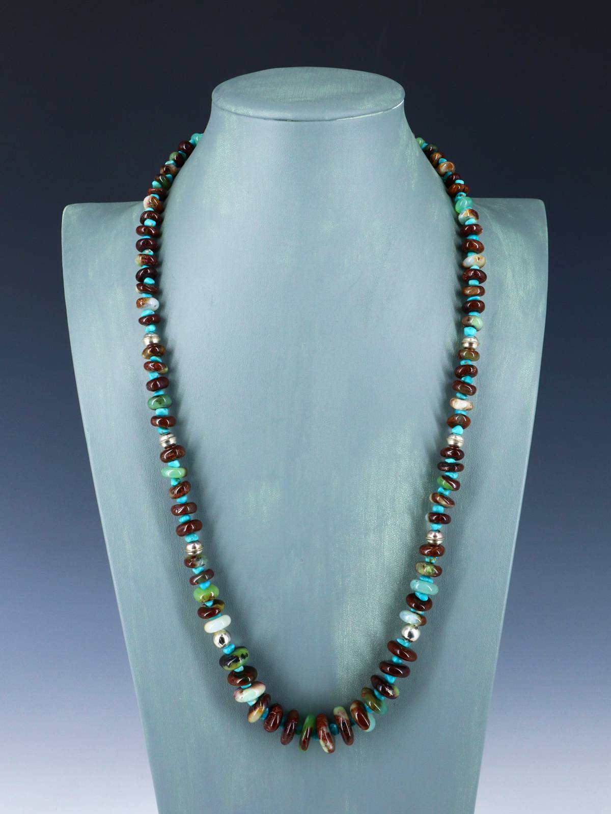 27" Navajo Single Strand Chrysoprase and Turquoise Necklace