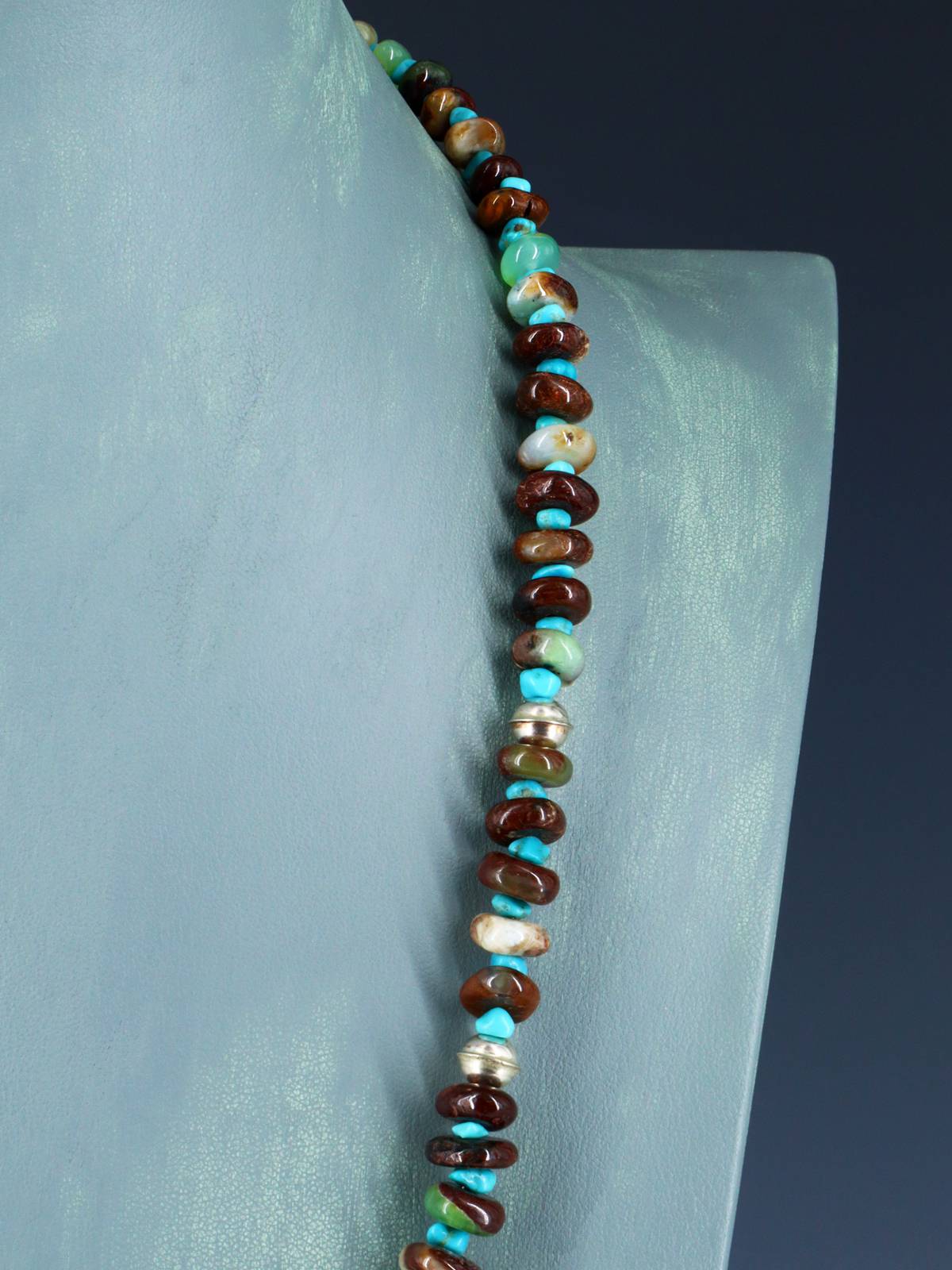 27" Navajo Single Strand Chrysoprase and Turquoise Necklace