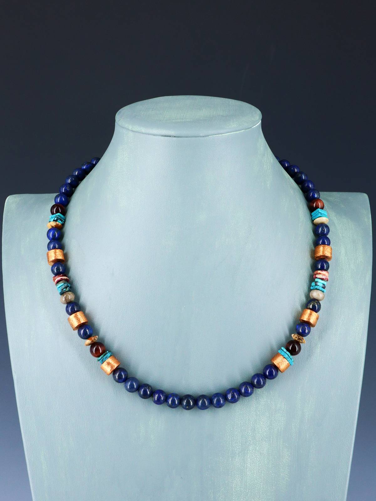 Copper and Lapis Beaded Single Strand Necklace