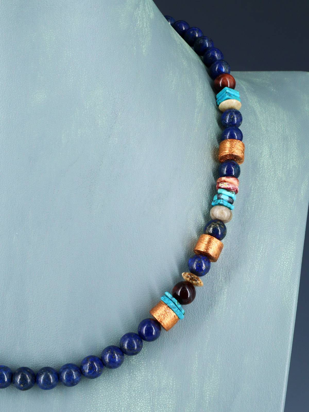 Copper and Lapis Beaded Single Strand Necklace
