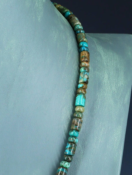 Collar de turquesa de una sola hebra de joyería nativa americana de 24"
