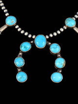 Native American Sterling Silver Turquoise Petite Squash Blossom Necklace Set