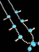 Native American Sterling Silver Turquoise Petite Squash Blossom Necklace Set