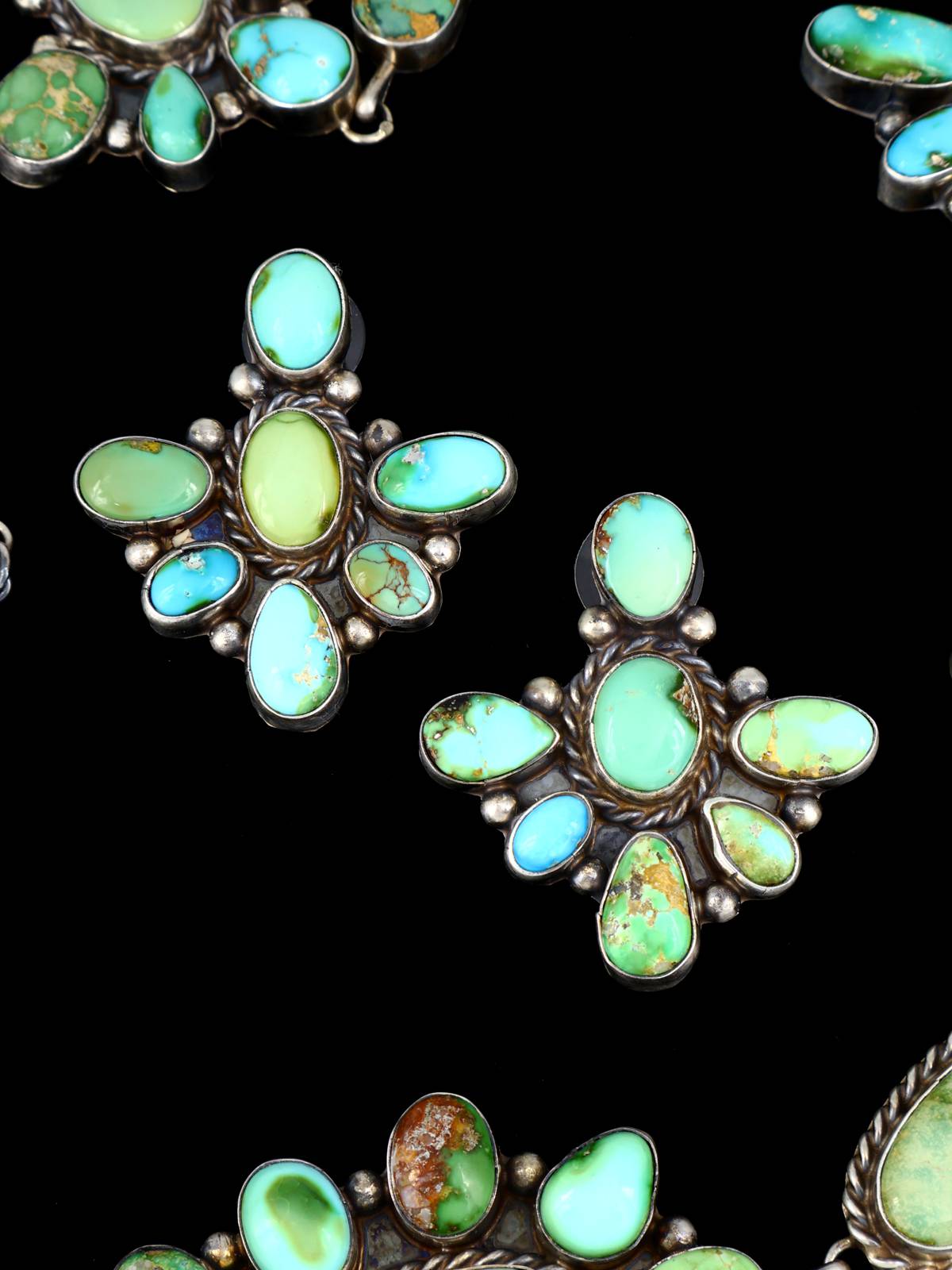 Native American Sterling Silver Sonoran Gold Turquoise Necklace Set
