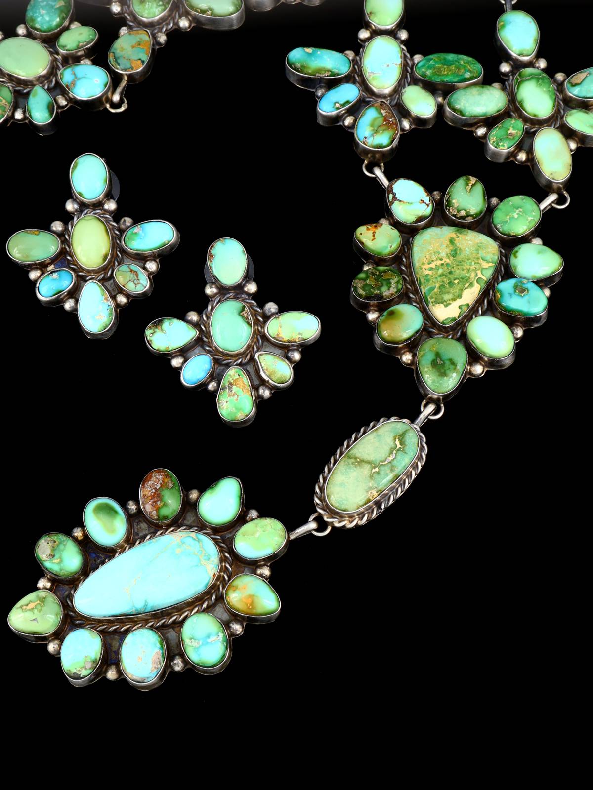 Native American Sterling Silver Sonoran Gold Turquoise Necklace Set