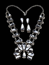 Conjunto de collar de flor de calabaza de plata de ley de búfalo blanco natural navajo