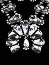 Conjunto de collar de flor de calabaza de plata de ley de búfalo blanco natural navajo
