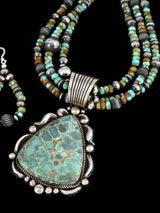 Navajo Damele Variscite Sterling Silver Beaded Necklace and Earring Set