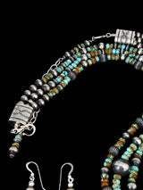 Navajo Damele Variscite Sterling Silver Beaded Necklace and Earring Set