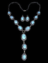 Natural Golden Hill Turquoise Sterling Silver Lariat Necklace Set