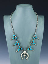 Native American Turquoise Sterling Silver Squash Blossom Necklace Set