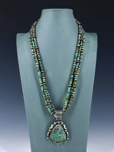 Navajo Damele Variscite Sterling Silver Beaded Necklace and Earring Set
