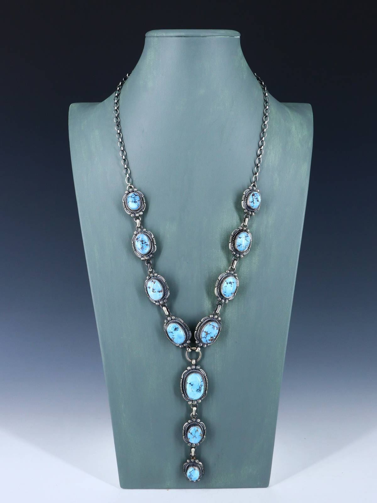 Natural Golden Hill Turquoise Sterling Silver Lariat Necklace Set