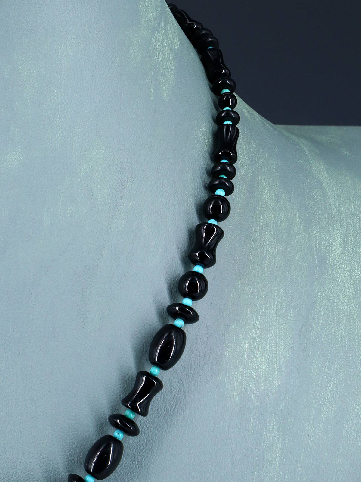 Native American Jewelry Black Onyx and Turquoise Necklace