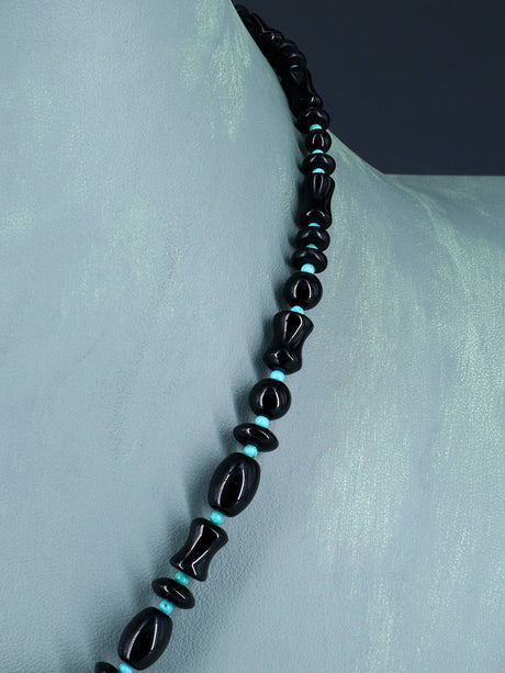 Native American Jewelry Black Onyx and Turquoise Necklace
