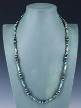 Collier de perles Navajo fait à la main en argent sterling amérindien de 17 po