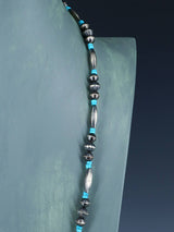 Collier de perles Navajo fait à la main en argent sterling amérindien de 17 po