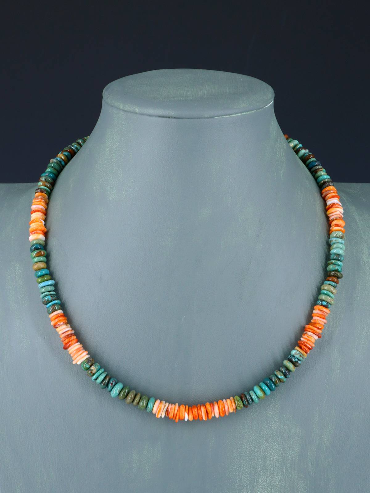 Single Strand Spiny Oyster and Turquoise Beaded Necklace