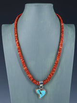 Native American Jewelry Turquoise Heart and Spiny Oyster Necklace