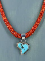 Native American Jewelry Turquoise Heart and Spiny Oyster Necklace