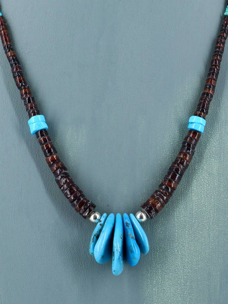Native American Graduated Turquoise and Penn Shell Necklace