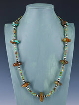 Native American Turquoise Nugget and Silver Beaded Necklace