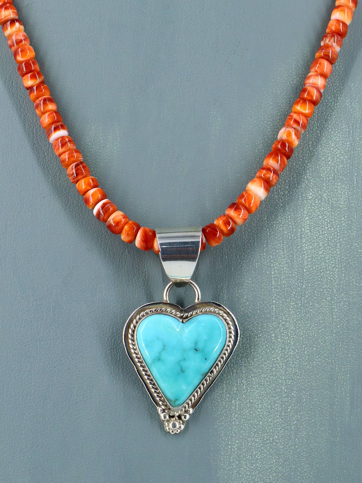 Native American Jewelry Turquoise Heart and Spiny Oyster Necklace