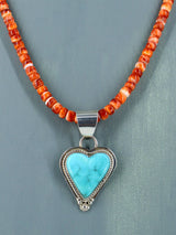 Native American Jewelry Turquoise Heart and Spiny Oyster Necklace