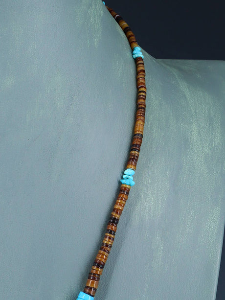 Native American Graduated Turquoise and Penn Shell Necklace