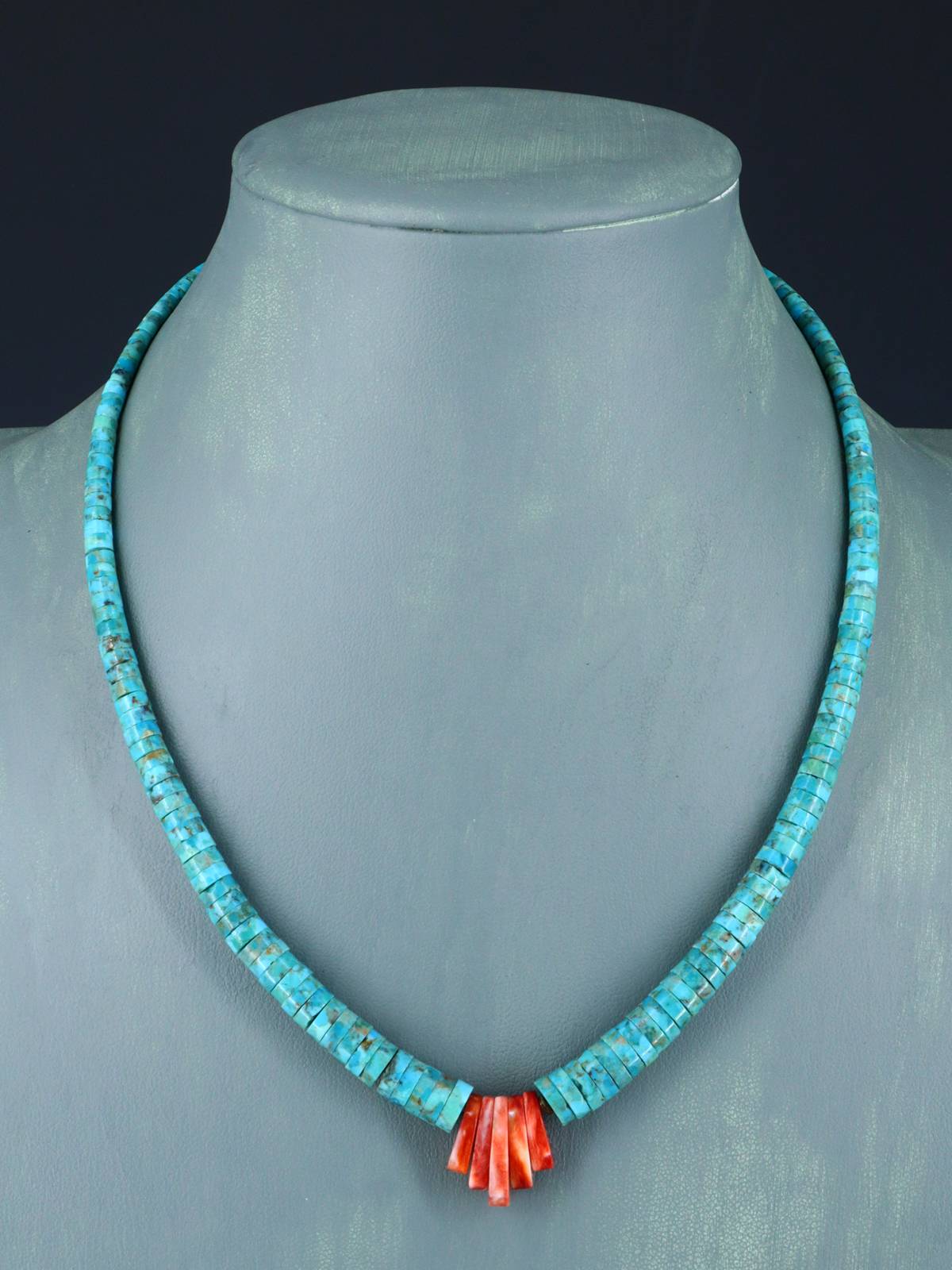 Bijoux amérindiens Collier simple brin turquoise et huître épineuse