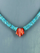 Bijoux amérindiens Collier simple brin turquoise et huître épineuse