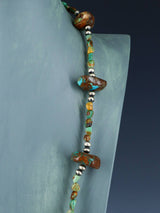Collier amérindien de pépites turquoise et de perles d’argent