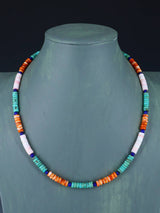 Single Strand Spiny Oyster and Turquoise Beaded Necklace
