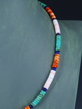 Single Strand Spiny Oyster and Turquoise Beaded Necklace