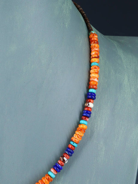 Bijoux amérindiens Collier simple brin d’huître épineuse et turquoise