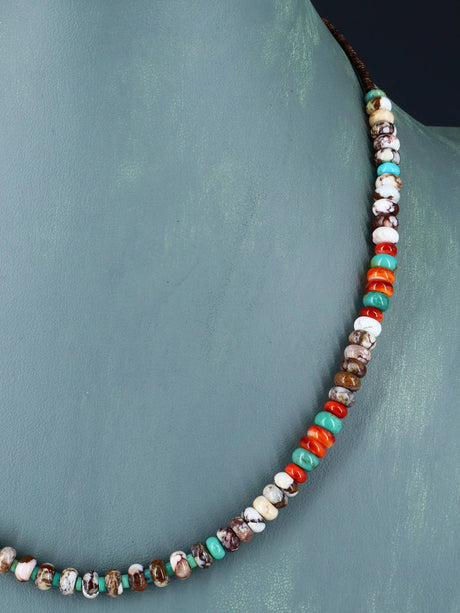 Bijoux amérindiens Collier simple brin d’huître épineuse et turquoise