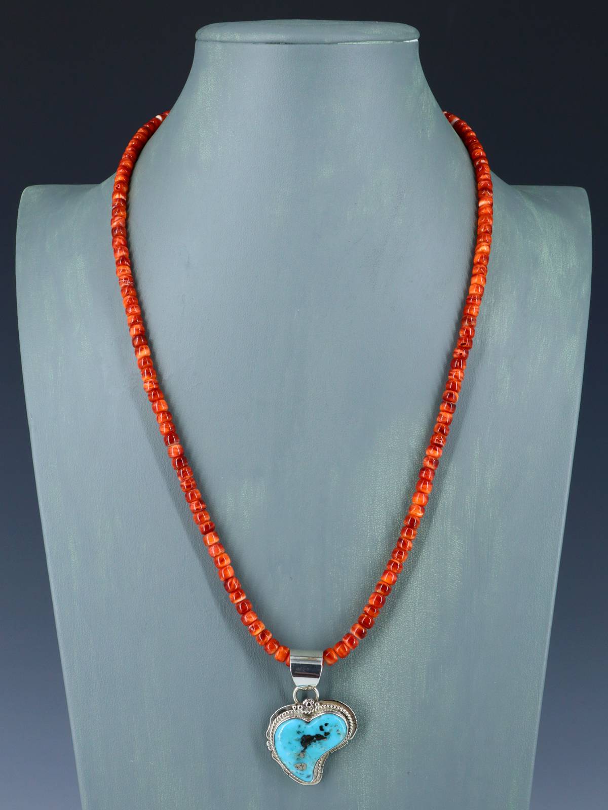 Native American Jewelry Turquoise Heart and Spiny Oyster Necklace