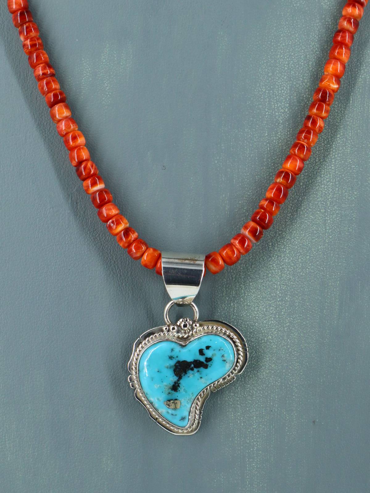 Native American Jewelry Turquoise Heart and Spiny Oyster Necklace