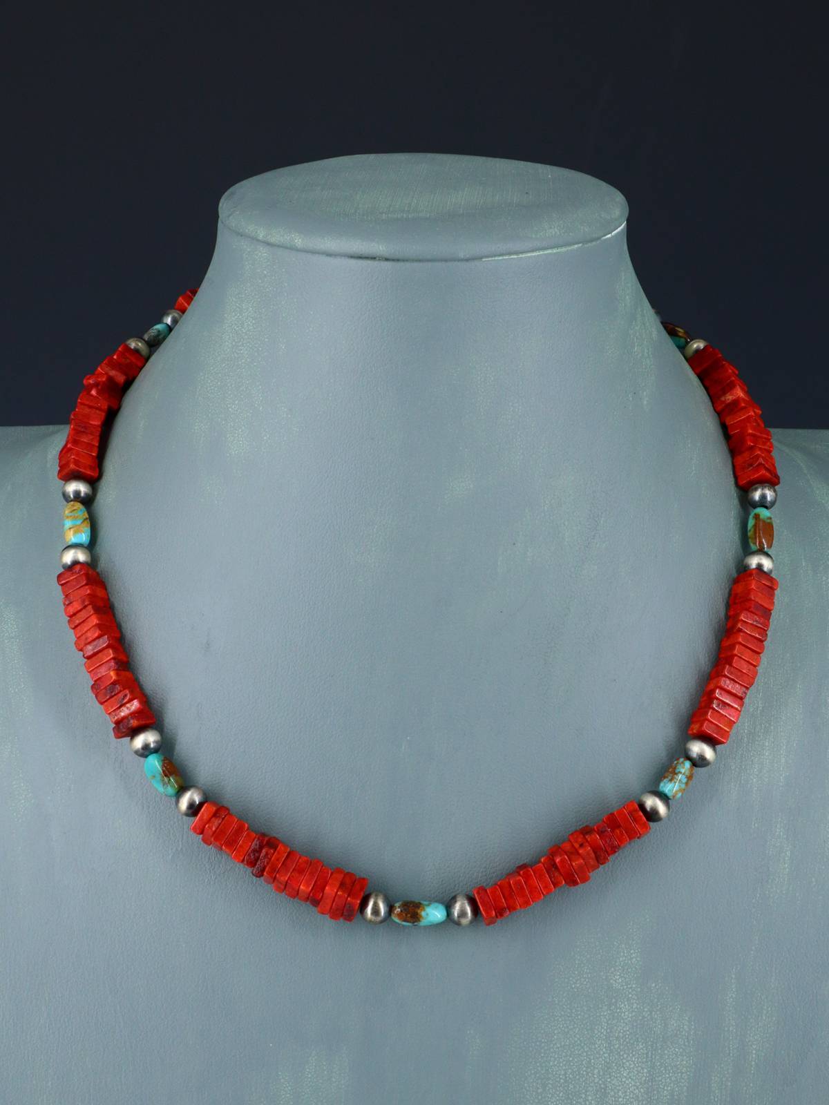 Santo Domingo Single Strand Apple Coral and Turquoise Necklace