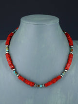 Santo Domingo Single Strand Apple Coral and Turquoise Necklace