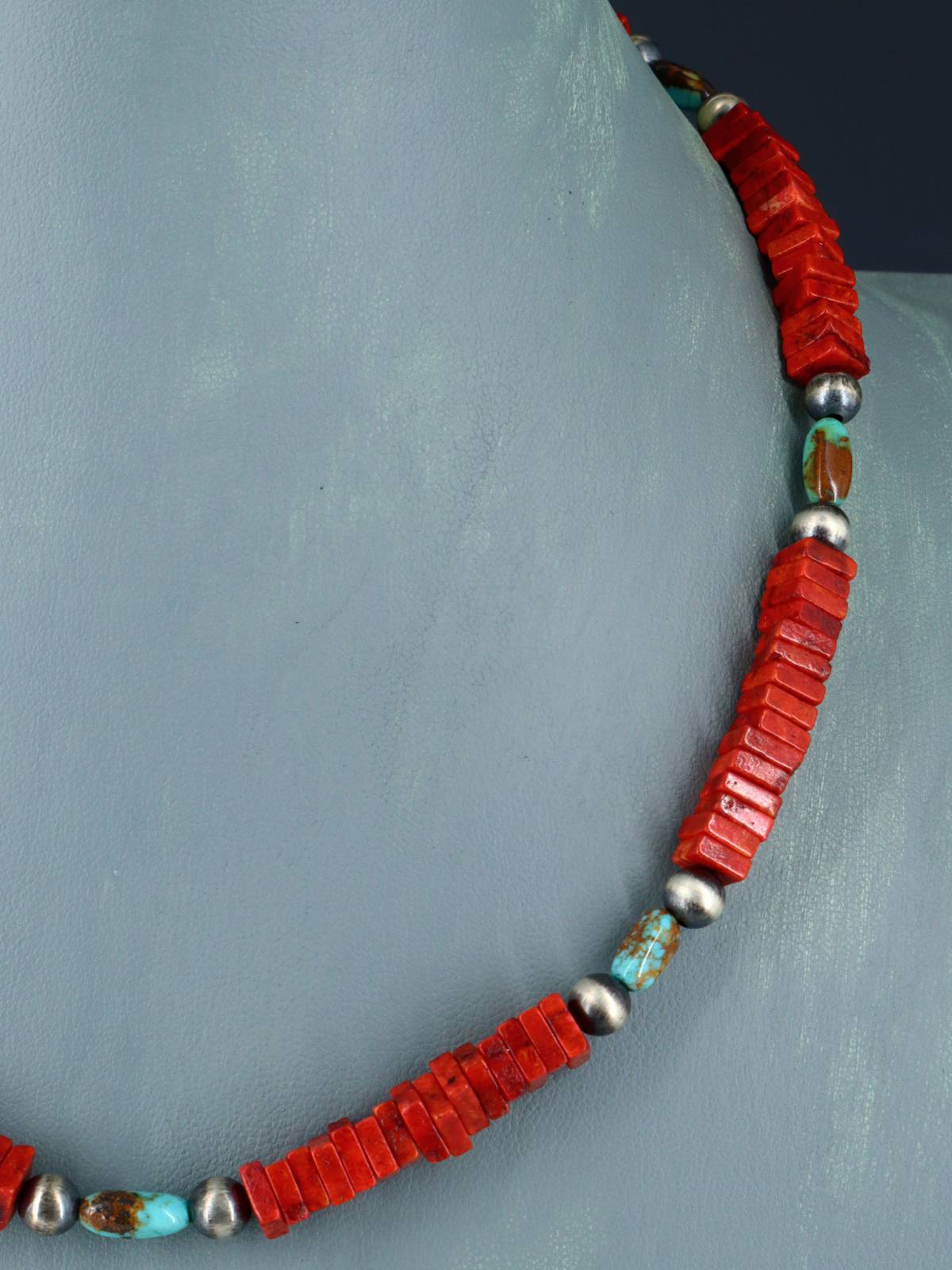 Santo Domingo Single Strand Apple Coral and Turquoise Necklace