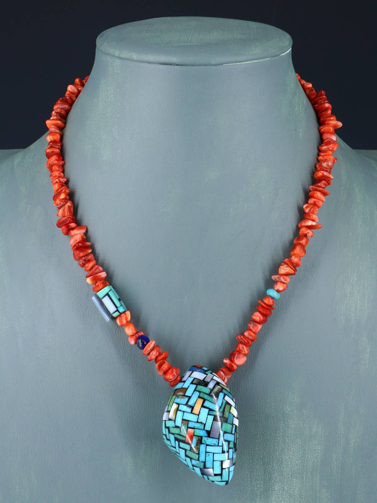 Native American Santo Domingo Spiny Oyster Mosaic Shell Necklace