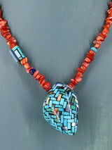 Native American Santo Domingo Spiny Oyster Mosaic Shell Necklace