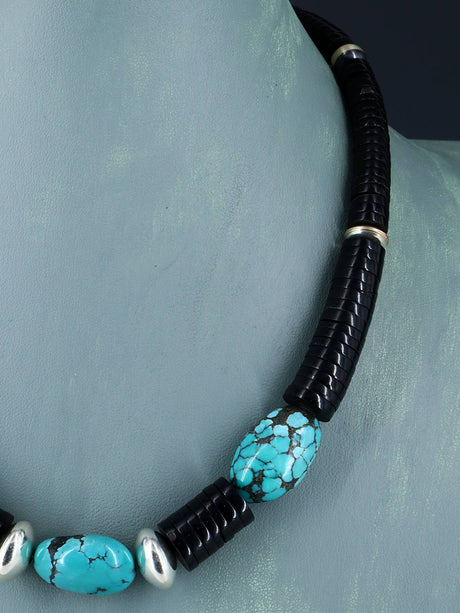 Collier amérindien Santo Domingo Turquoise et Jet