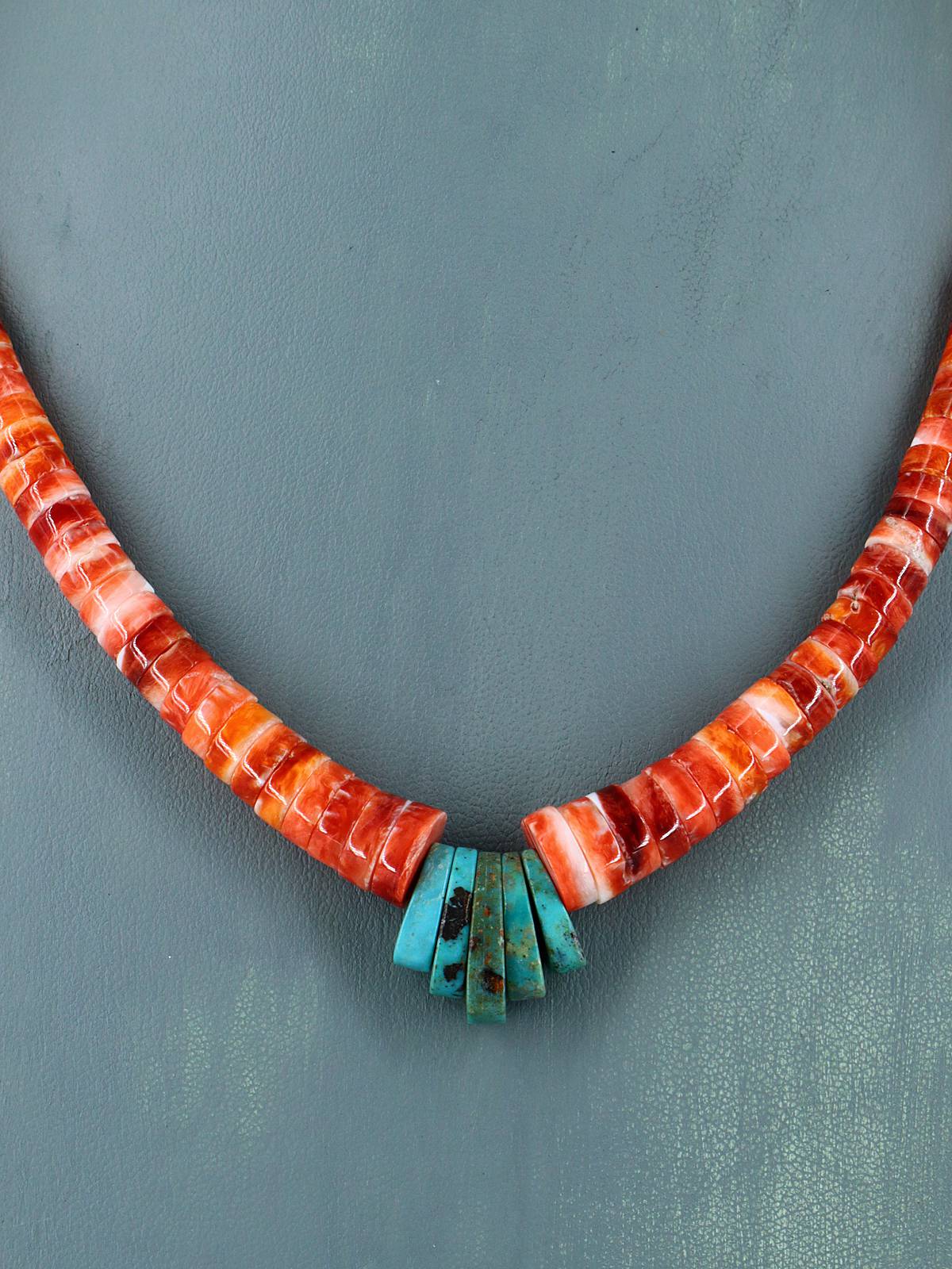 Joyería nativa americana Collar de ostra espinosa y turquesa de una sola hebra