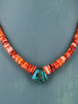 Joyería nativa americana Collar de ostra espinosa y turquesa de una sola hebra