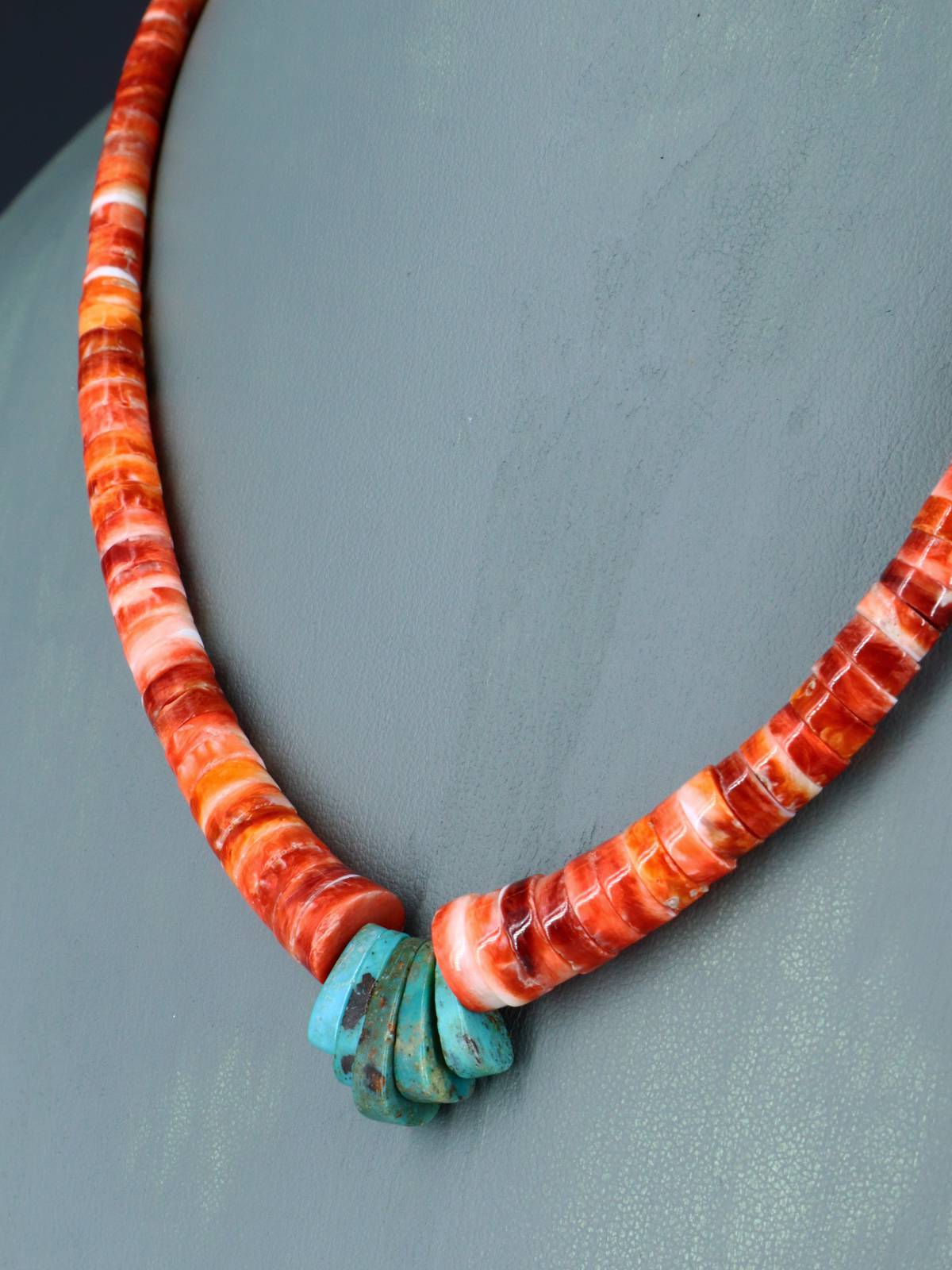 Joyería nativa americana Collar de ostra espinosa y turquesa de una sola hebra